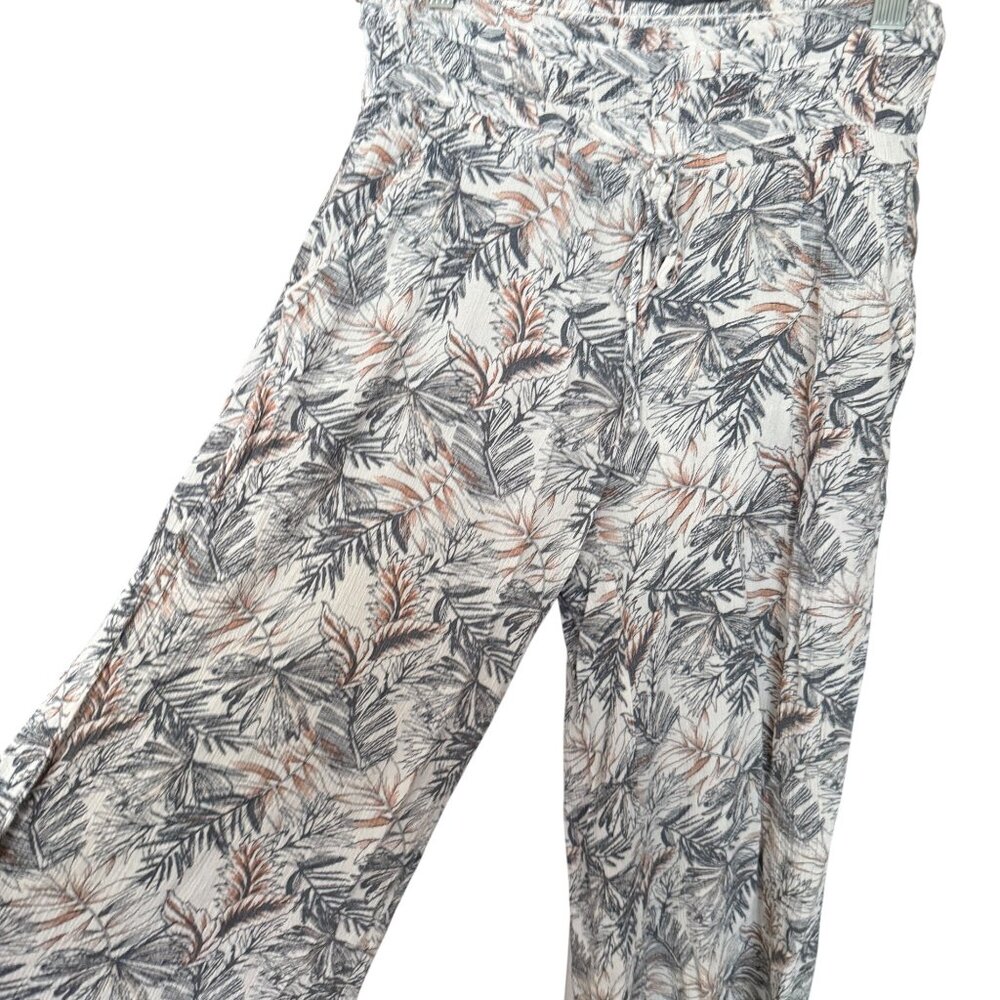 REWASH Los Angeles Tropical Palm Print Wide Leg Palazzo Pants Size M Gray & Cora - Picture 4 of 5